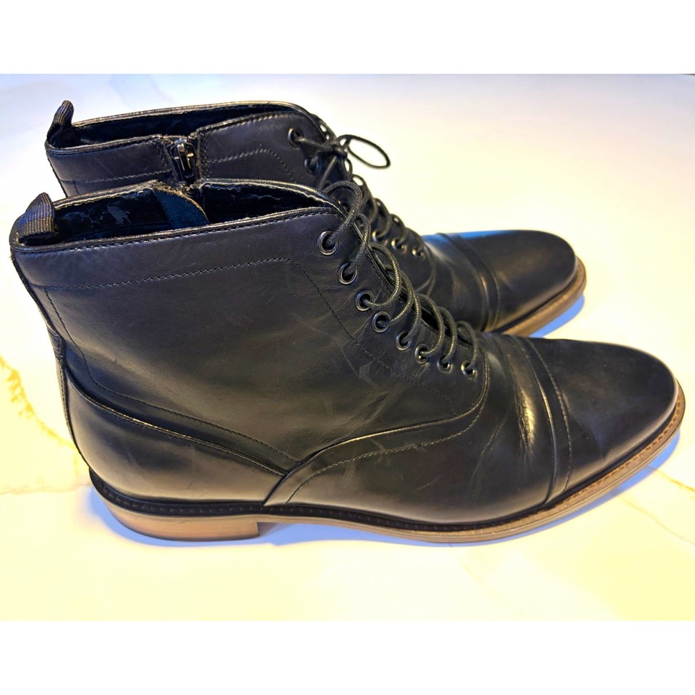 Steve Madden Black Leather Lace-Up Ankle Boots Side Zip Men's Size 13